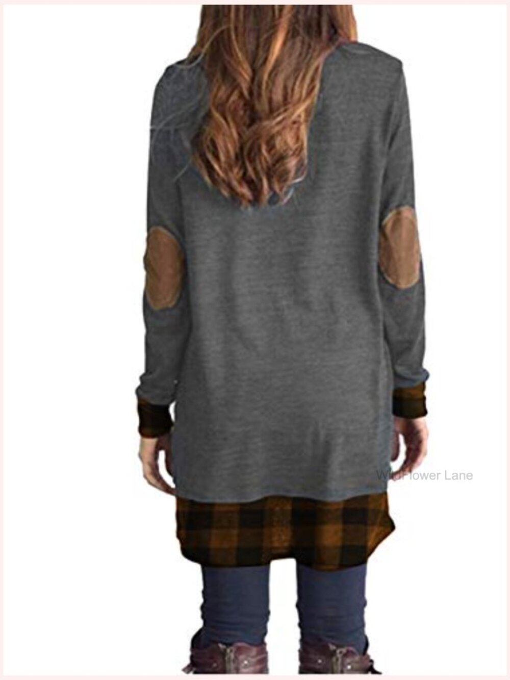 Women's Cowl Neck Color Block Tunic Top Long Sleeve Elbow Patches Loose Fit - Picture 4 of 4